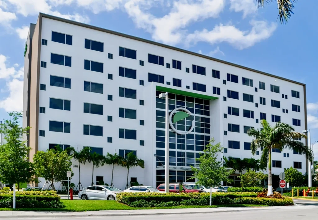 Element Hotel Doral by Ortega Construction: 7-story eco-conscious hotel with 143 rooms, LEED-certified, featuring sustainable design in Doral, Florida.
