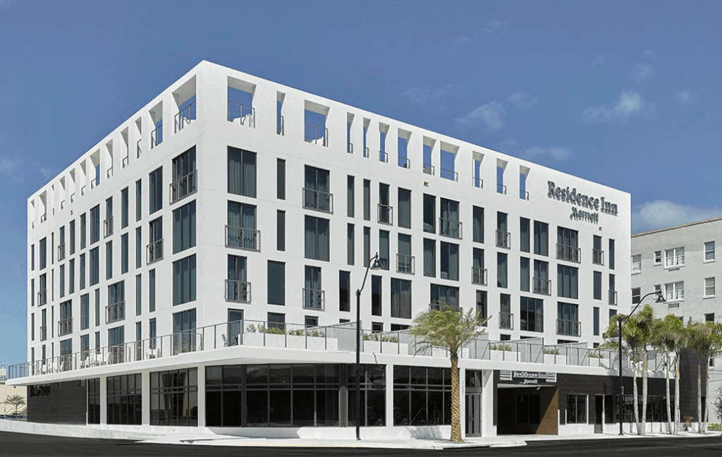 Marriott Residence Inn South Beach by Ortega Construction: 5-story, 116-room extended stay hotel with rooftop pool in Miami Beach, Florida.